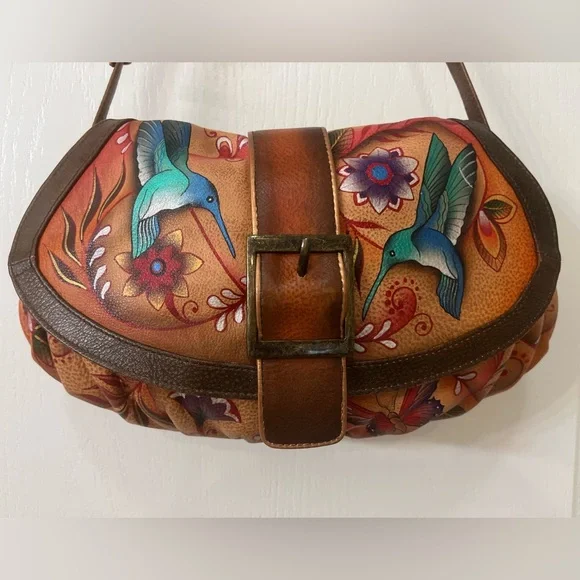 Anuschka Flying Jewels Small Ruched Flap Boho Shoulder Bag Limited Ed, Like New - Picture 4 of 14